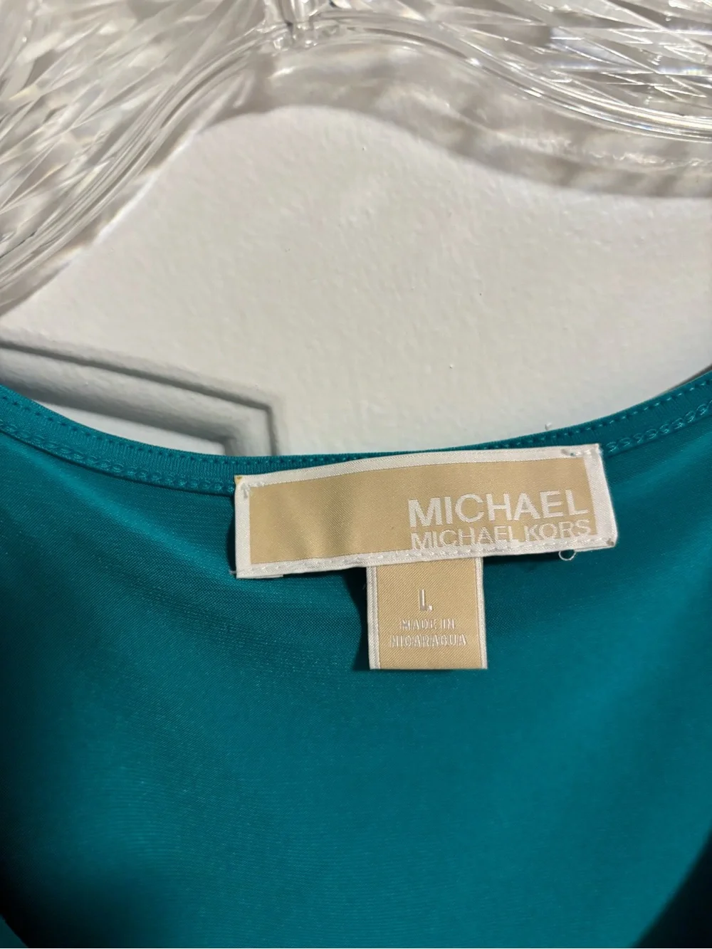 MICHAEL KORS, Teal Chain-Strap Draped Women's Top, Size Large